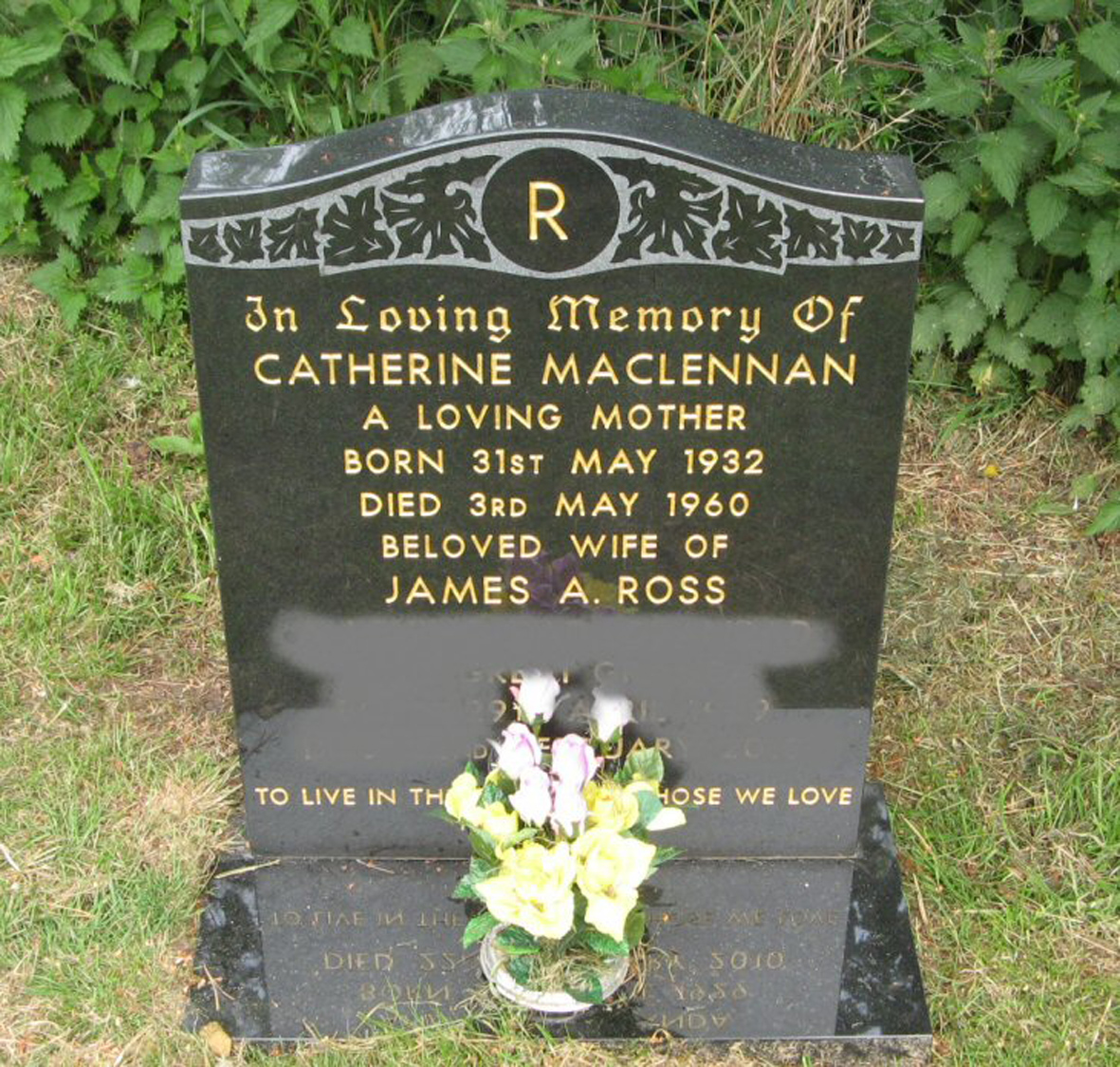 Photo of headstones/Catherine MacLennan  died 1960 MI Dingwall Mitchell Hill